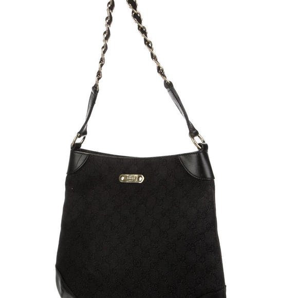 Authentic Gucci GG Denim Capri Chain Hobo Leather Trimmed Silver Hardware - Picture 2 of 5